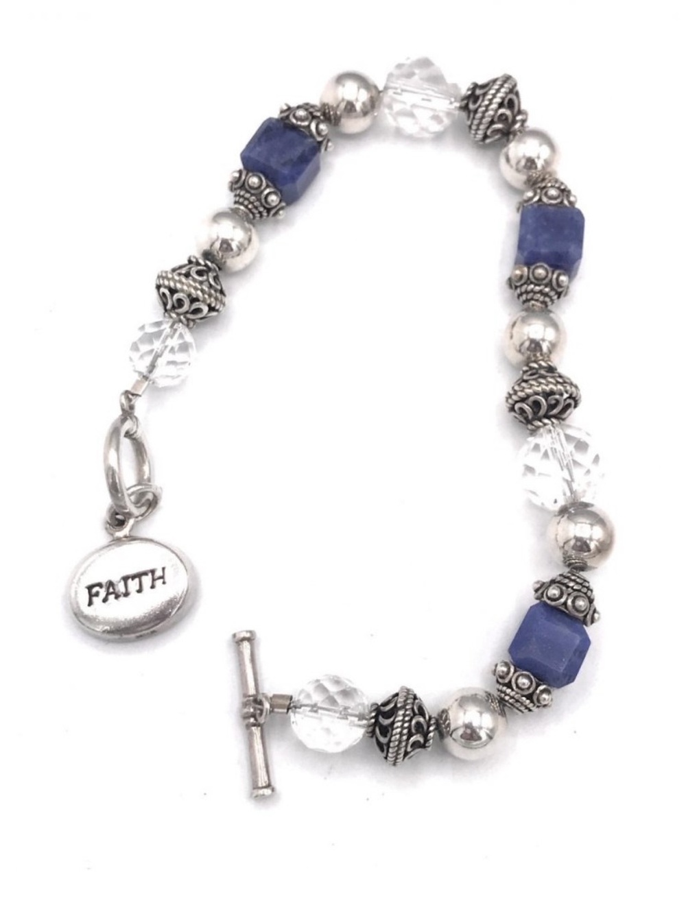 Silpada Blue Beaded Bracelet with 'FAITH' Charm - Sterling Silver